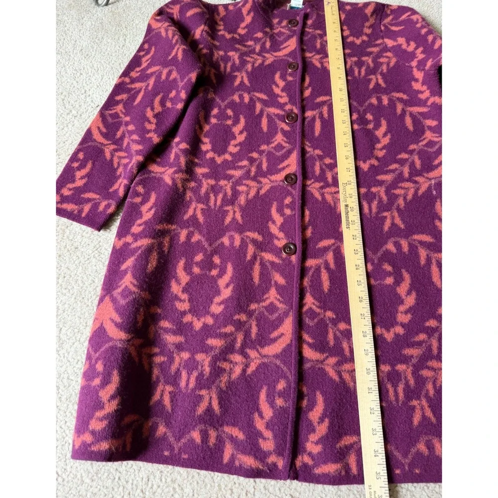 Sundance Cardigan Coat Merino Wool Blend Button Front Jacquard Purple Pink Large